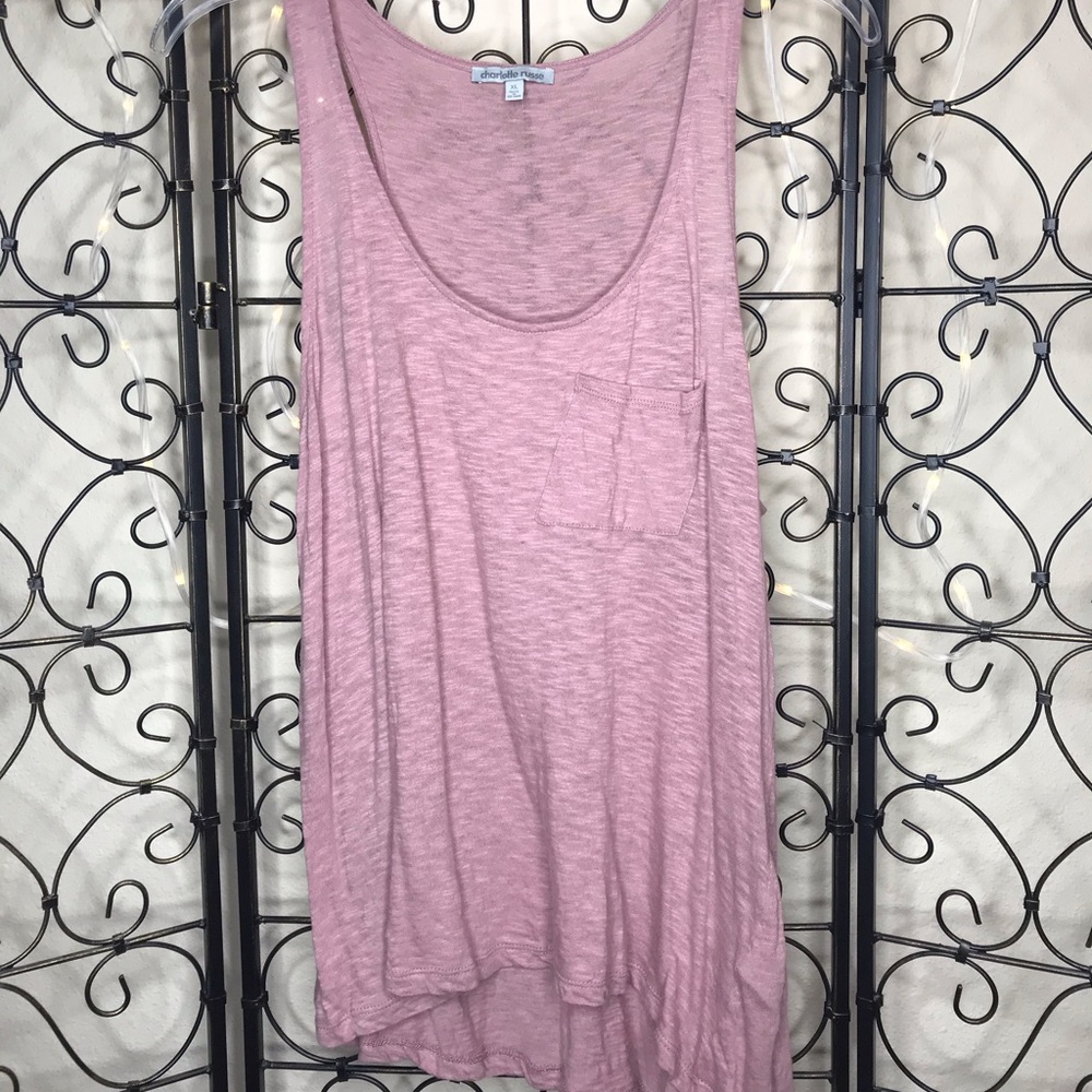 Asymmetric blush colored tank top